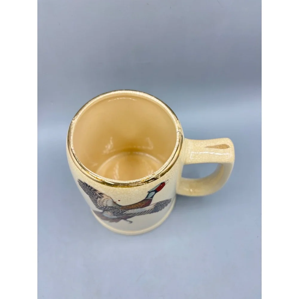 Vintage Pheasant Beer Stein Ceramic‎ Mug Hunting Bird Poem Gold Trim